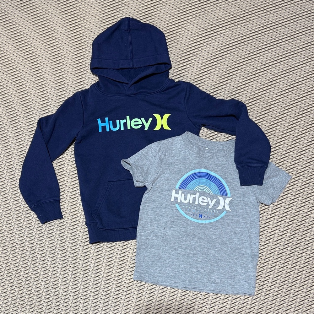 5/6 Hurley Kids Blue Hoodie and Gray Tee Set